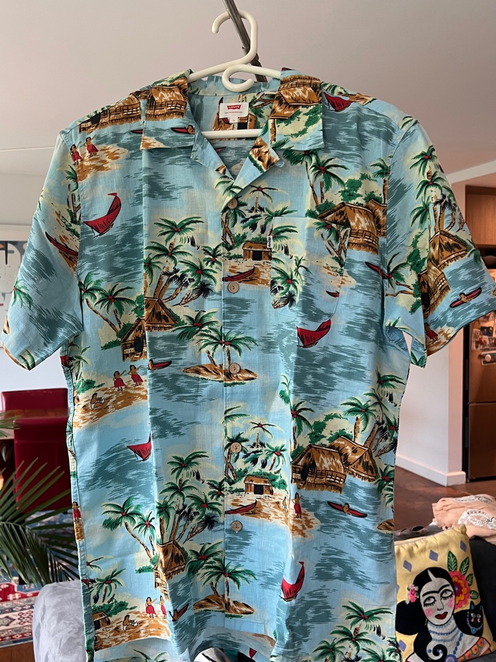 Levi's Light Blue Tropical Hut & Palm Short Sleeve Shirt